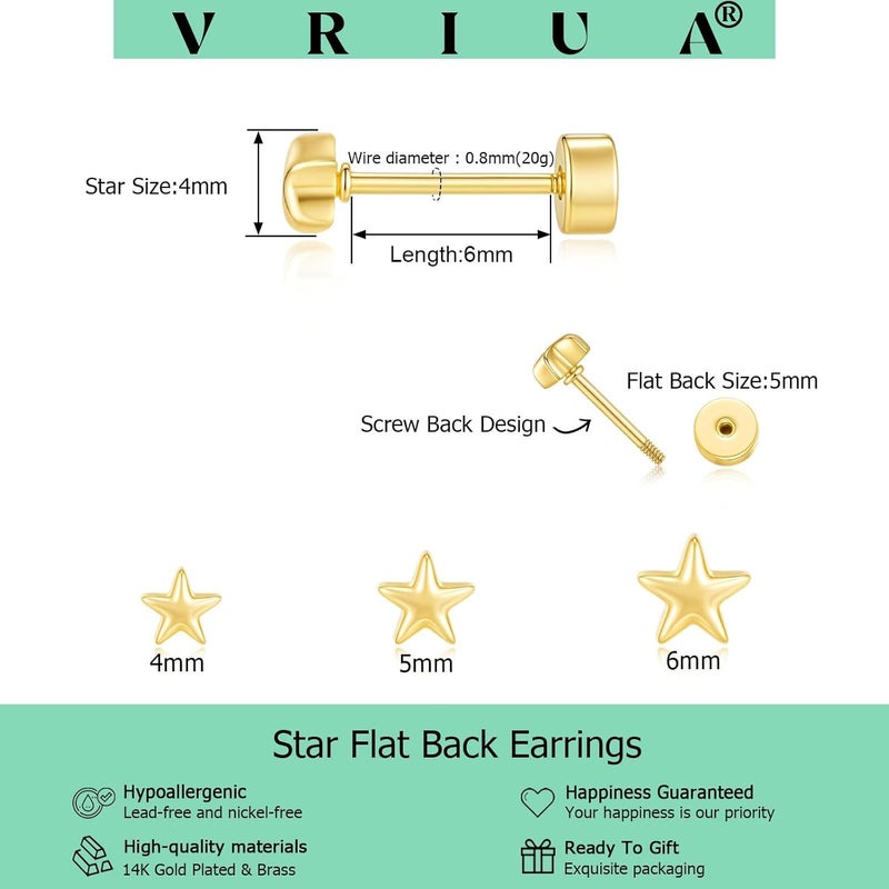 VRIUA 20G Tiny Flat Back Earrings for Women - 14K Gold/Silver Plated Small Flat Back Stud Earrings Hypoallergenic Cartilage Helix Piercing Jewelry - Image 3
